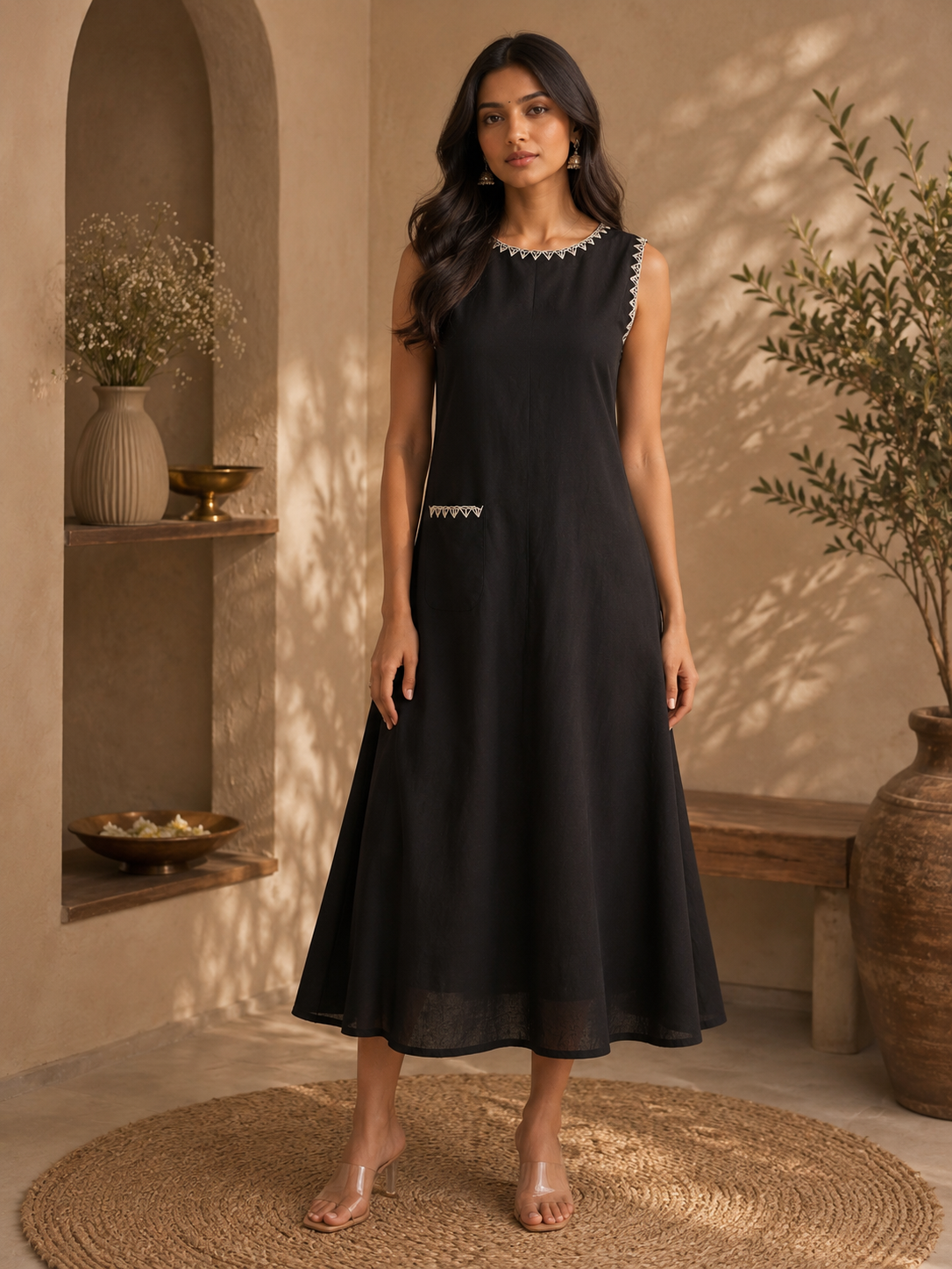 Black hand embroidered dress