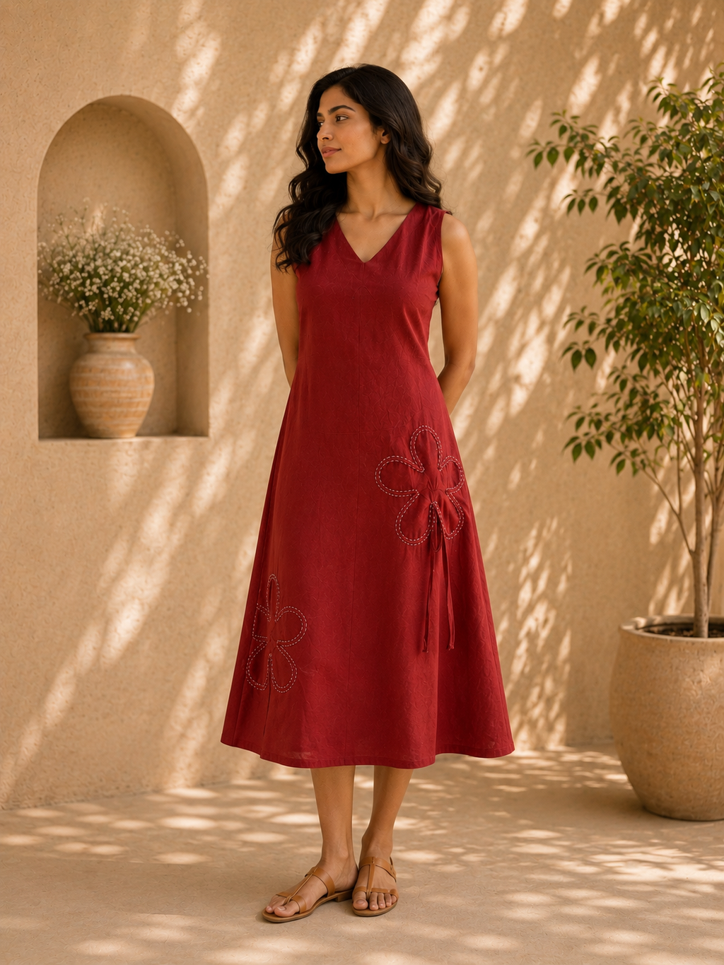 Rust Hand Embroidered Dress