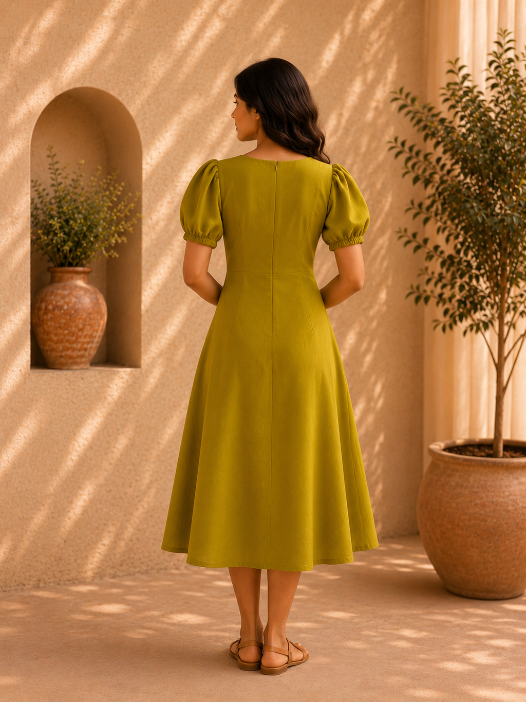 Mustard White Flower Detailing Dress