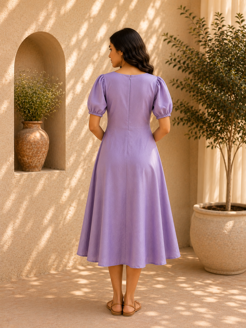 Purple White Flower Detailing Dress