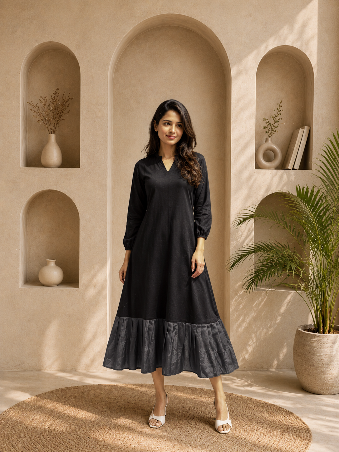 Black Cotton Reversible Collar Tunics